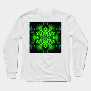 Dot Mandala Flower Green and Black Long Sleeve T-Shirt